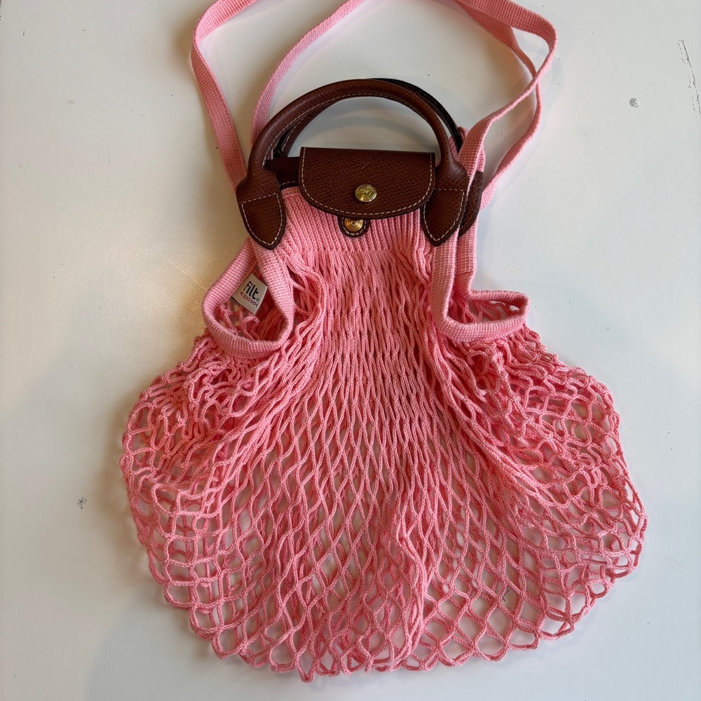 Longchamp Pink Le Pliage Filet Mesh Net Toto Shoulder Bag